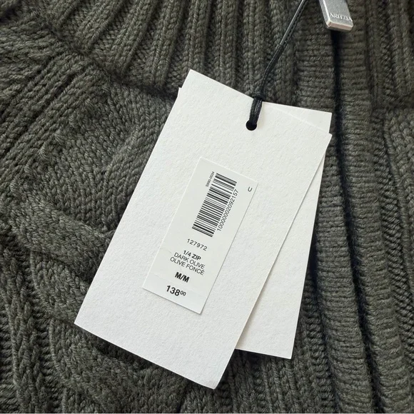 Heritage Knit Merino Wool 1/4 Zip Sweater Dark Olive - Picture 7 of 8